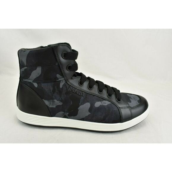 PRADA 4T2842 CAMOUFLAGE FABRIC BLACK BLUE LOGO LACE UP ZIP SNEAKERS 7 US 8 - Picture 5 of 12